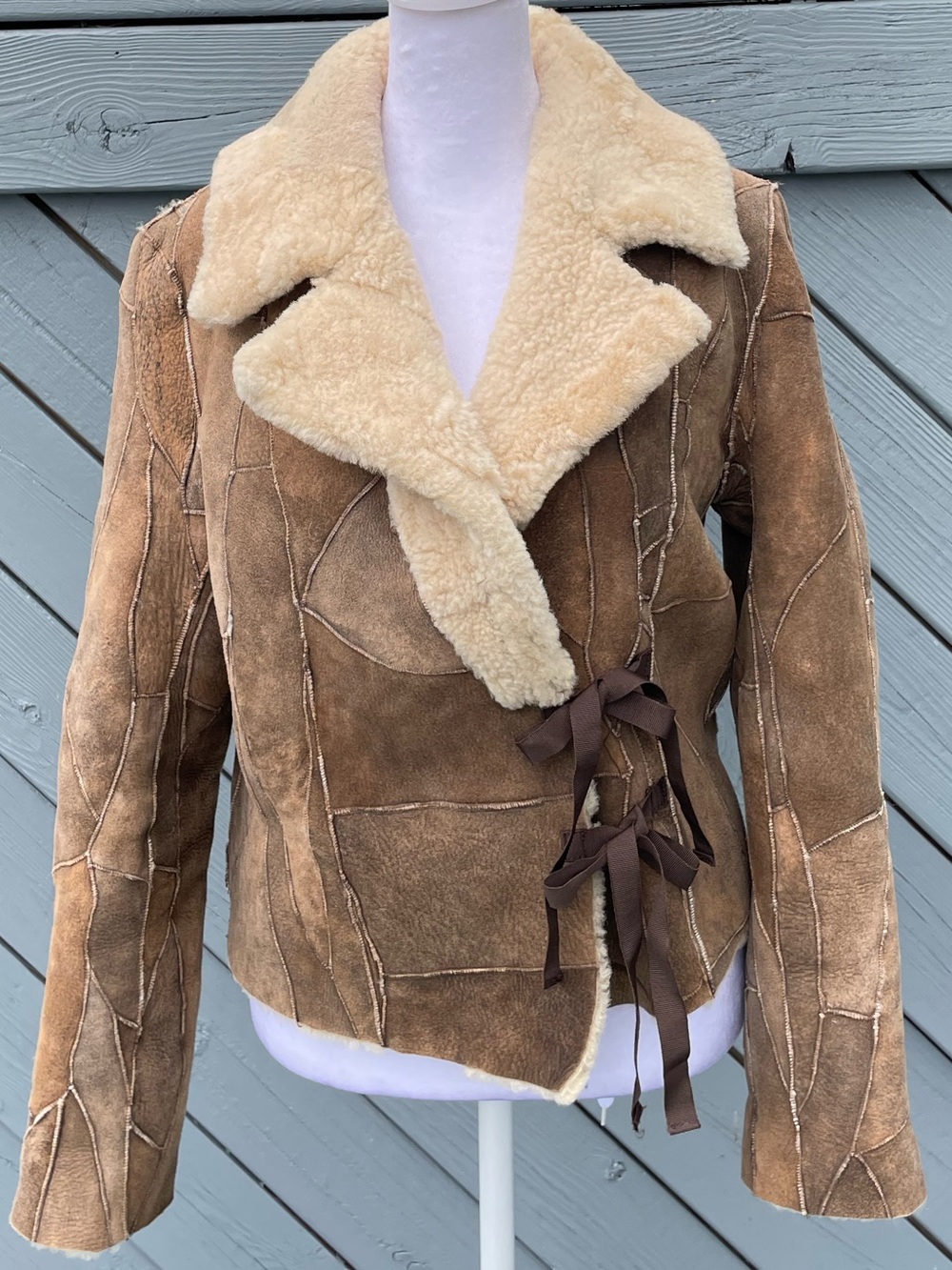 Clara Collins Paris Women’s Shearling Patchwork Jacket with Collar size 38 US 6